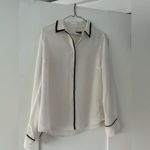 JCrew silk shirt, white with black trim.